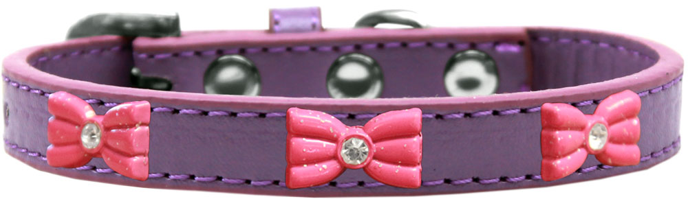 Pink Glitter Bow Widget Dog Collar Lavender Size 14